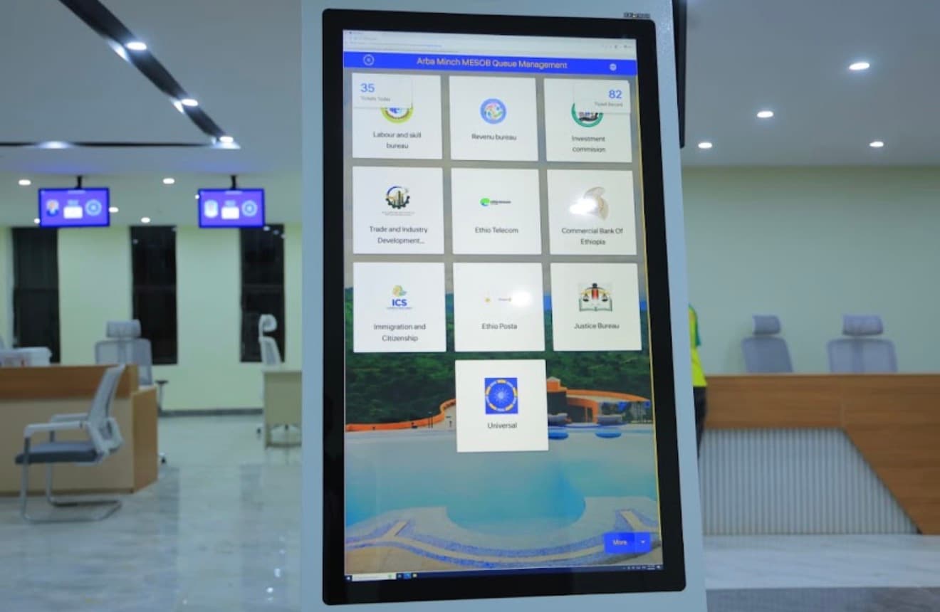 Digital queue-management kiosk at the MESOB service center